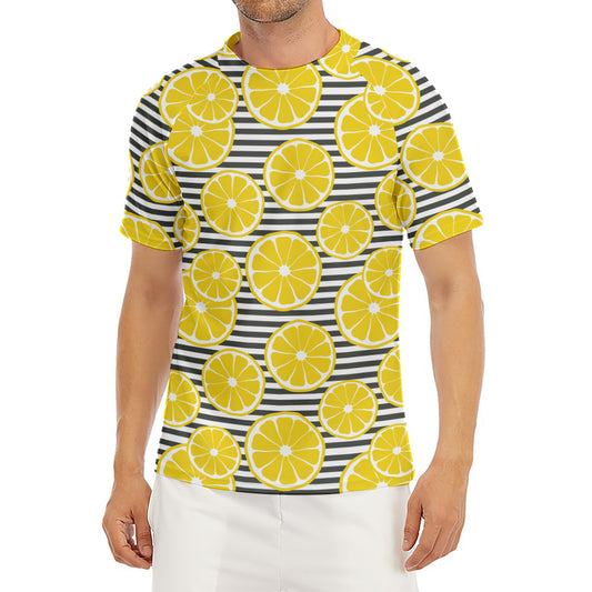 Lemon Striped Pattern Print Men's Short Sleeve Rash Guard