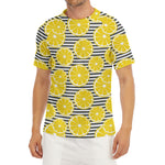 Lemon Striped Pattern Print Men's Short Sleeve Rash Guard