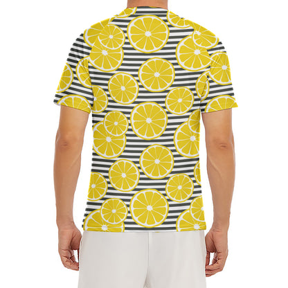 Lemon Striped Pattern Print Men's Short Sleeve Rash Guard