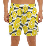 Lemon Striped Pattern Print Men's Split Running Shorts