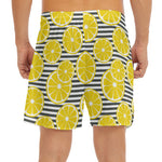 Lemon Striped Pattern Print Men's Split Running Shorts