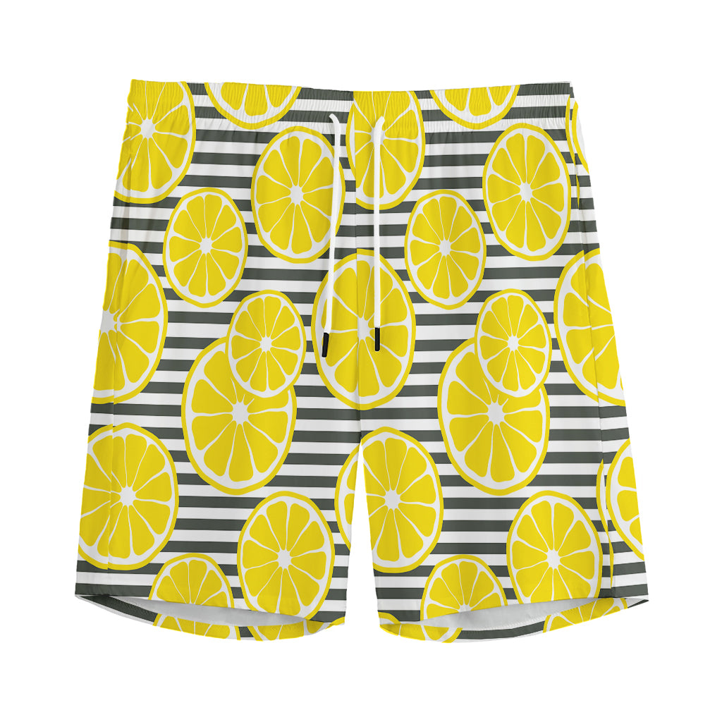 Lemon Striped Pattern Print Men's Sports Shorts