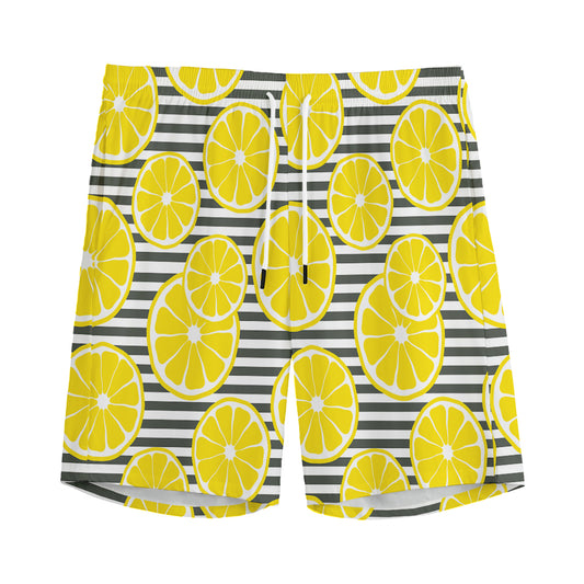 Lemon Striped Pattern Print Men's Sports Shorts