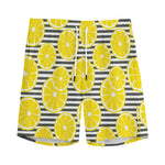 Lemon Striped Pattern Print Men's Sports Shorts