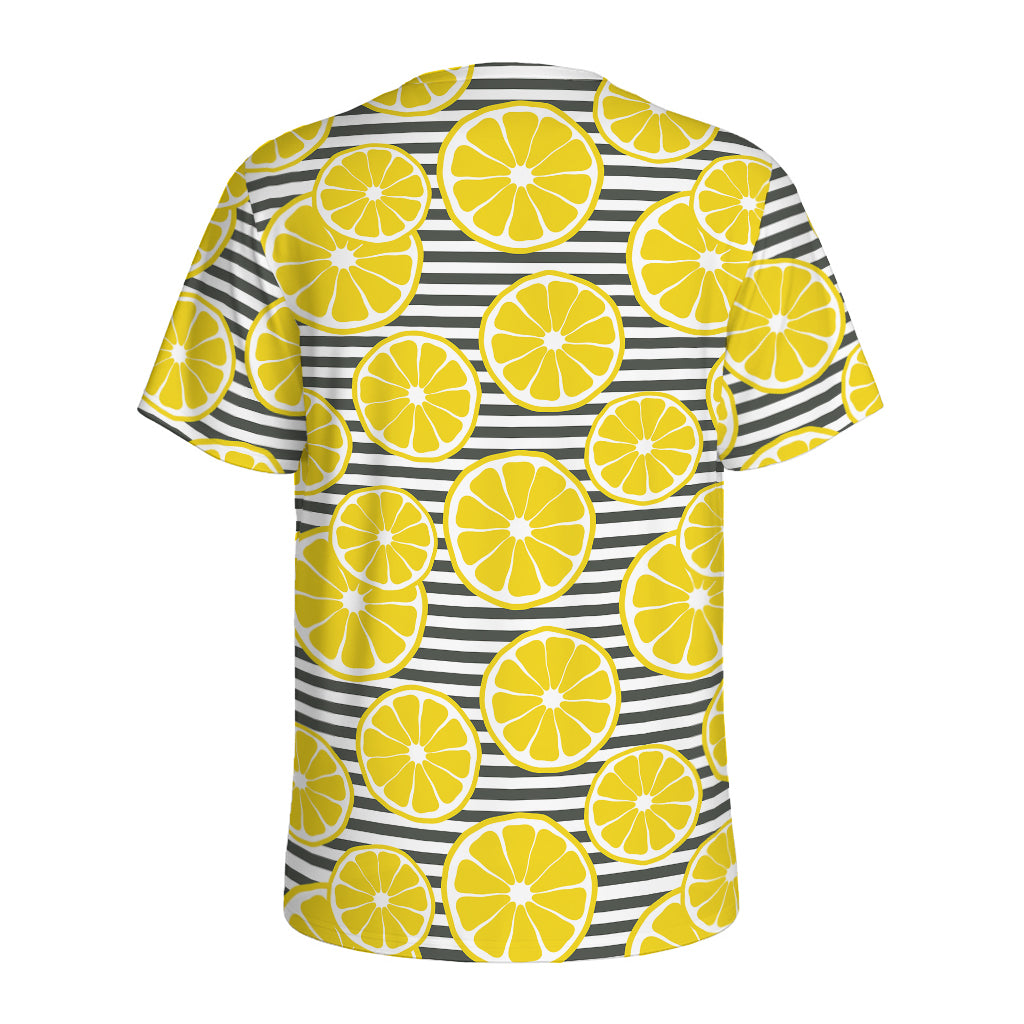 Lemon Striped Pattern Print Men's Sports T-Shirt