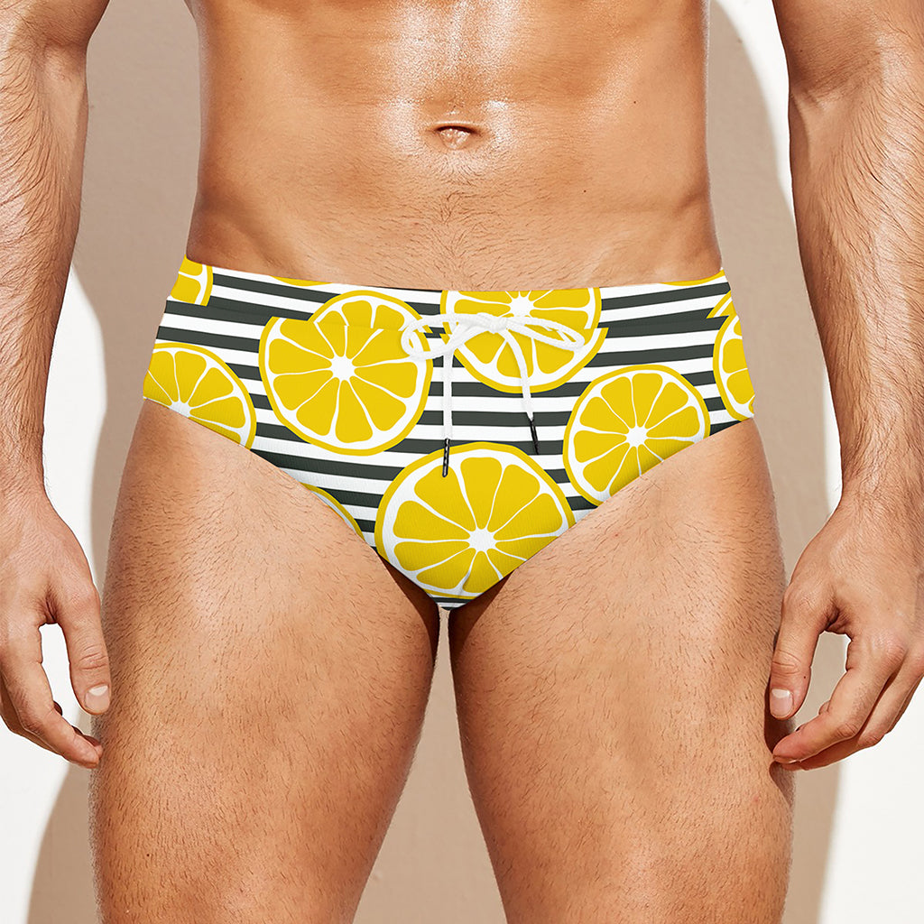 Lemon Striped Pattern Print Men's Swim Briefs