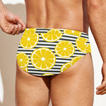 Lemon Striped Pattern Print Men's Swim Briefs