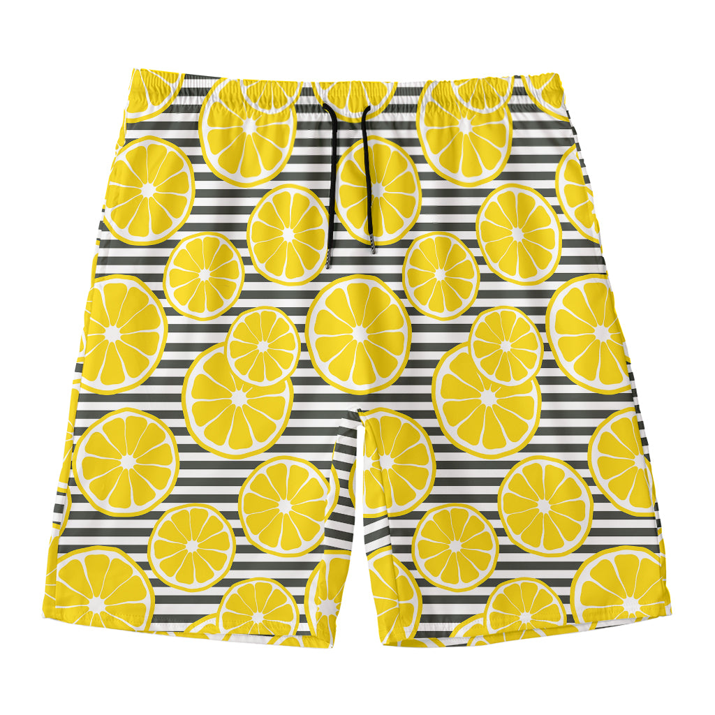 Lemon Striped Pattern Print Men's Swim Trunks