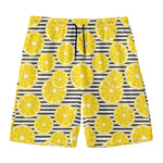 Lemon Striped Pattern Print Men's Swim Trunks