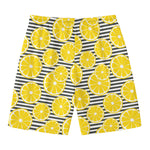 Lemon Striped Pattern Print Men's Swim Trunks