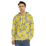 Lemon Striped Pattern Print Men's Velvet Pullover Hoodie
