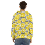 Lemon Striped Pattern Print Men's Velvet Pullover Hoodie