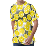 Lemon Striped Pattern Print Men's Velvet T-Shirt