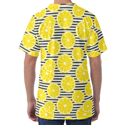 Lemon Striped Pattern Print Men's Velvet T-Shirt