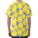 Lemon Striped Pattern Print Men's Velvet T-Shirt