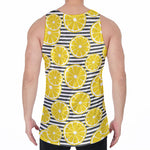 Lemon Striped Pattern Print Men's Velvet Tank Top