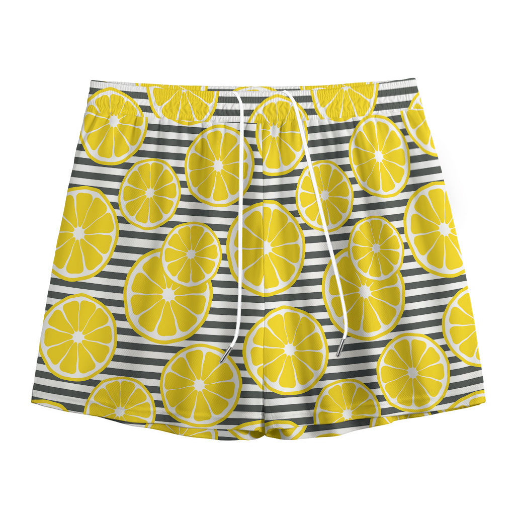 Lemon Striped Pattern Print Mesh Shorts