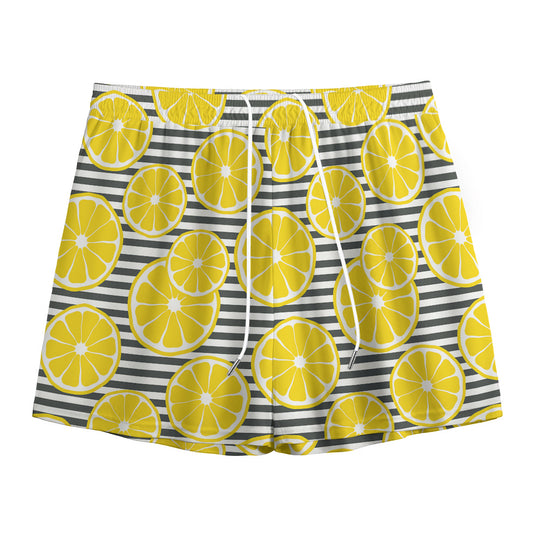 Lemon Striped Pattern Print Mesh Shorts