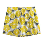 Lemon Striped Pattern Print Mesh Shorts