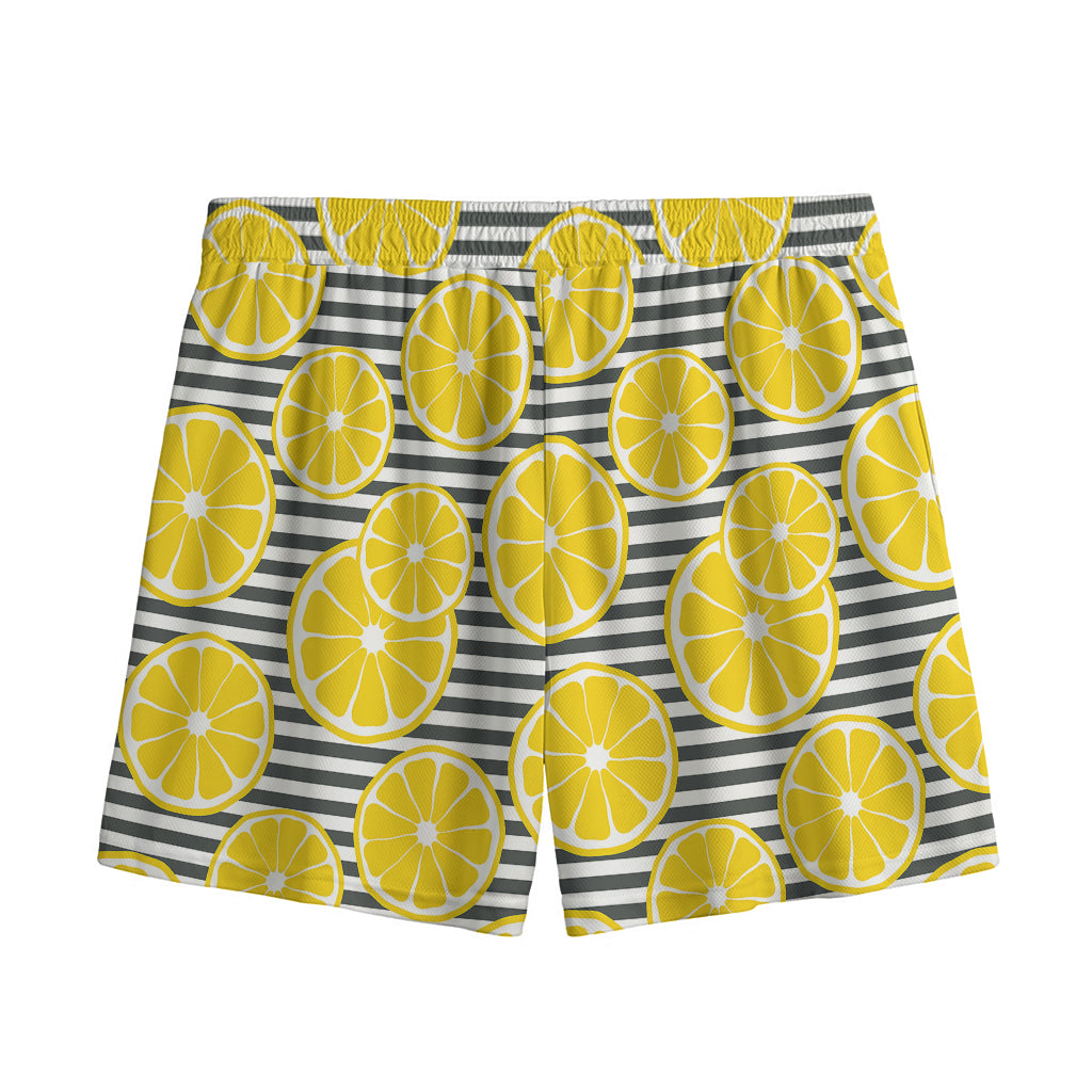 Lemon Striped Pattern Print Mesh Shorts