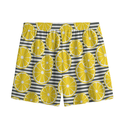Lemon Striped Pattern Print Mesh Shorts