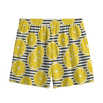 Lemon Striped Pattern Print Mesh Shorts