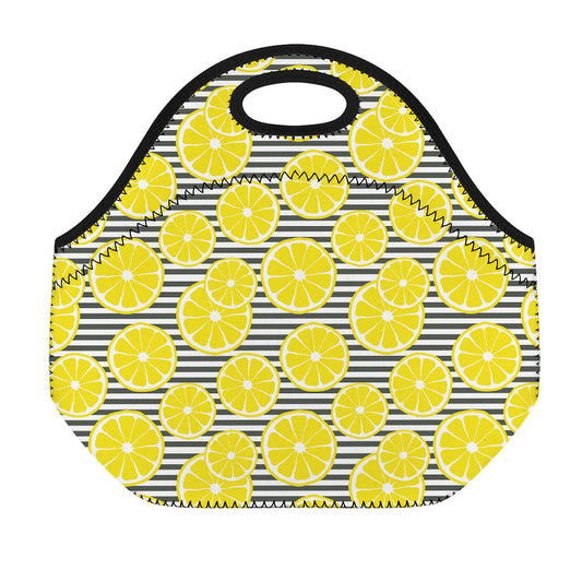 Lemon Striped Pattern Print Neoprene Lunch Bag
