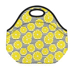Lemon Striped Pattern Print Neoprene Lunch Bag