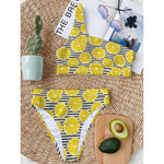 Lemon Striped Pattern Print One Shoulder Bikini Top