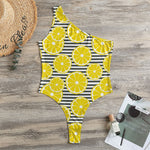 Lemon Striped Pattern Print One Shoulder Bodysuit