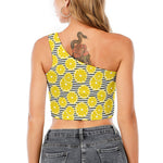 Lemon Striped Pattern Print One Shoulder Crop Top