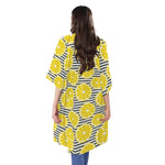 Lemon Striped Pattern Print Open Front Beach Cover Up