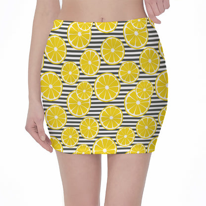 Lemon Striped Pattern Print Pencil Mini Skirt