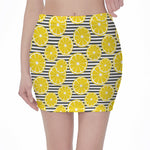 Lemon Striped Pattern Print Pencil Mini Skirt