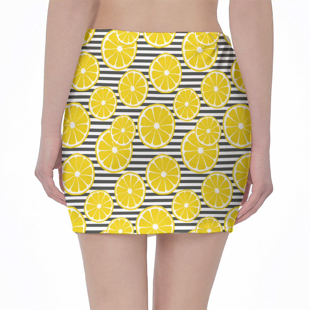 Lemon Striped Pattern Print Pencil Mini Skirt