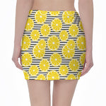 Lemon Striped Pattern Print Pencil Mini Skirt