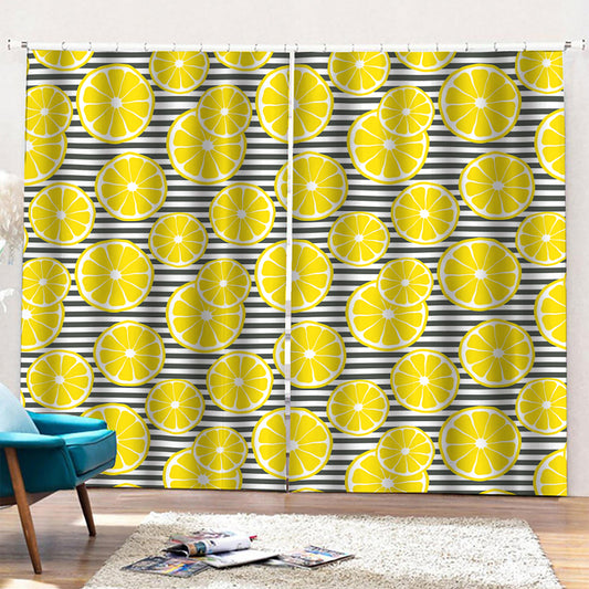 Lemon Striped Pattern Print Pencil Pleat Curtains