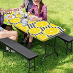 Lemon Striped Pattern Print Picnic Table Cover