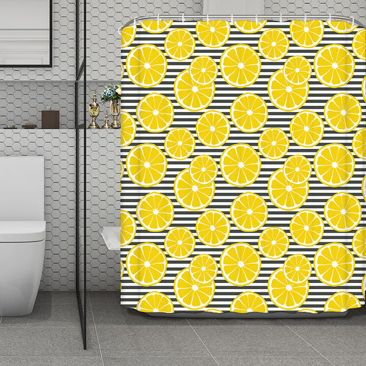 Lemon Striped Pattern Print Polyester Shower Curtain