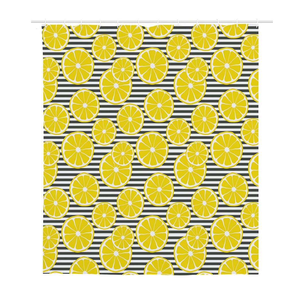 Lemon Striped Pattern Print Polyester Shower Curtain