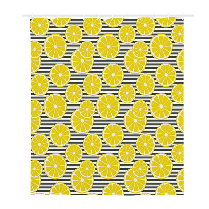 Lemon Striped Pattern Print Polyester Shower Curtain