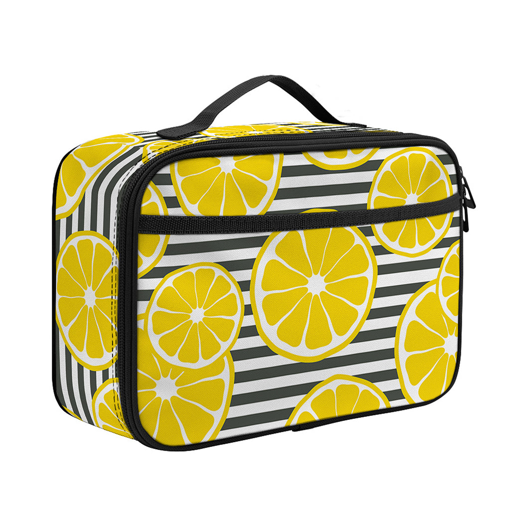 Lemon Striped Pattern Print Portable Lunch Bag