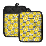 Lemon Striped Pattern Print Pot Holders With Pocket