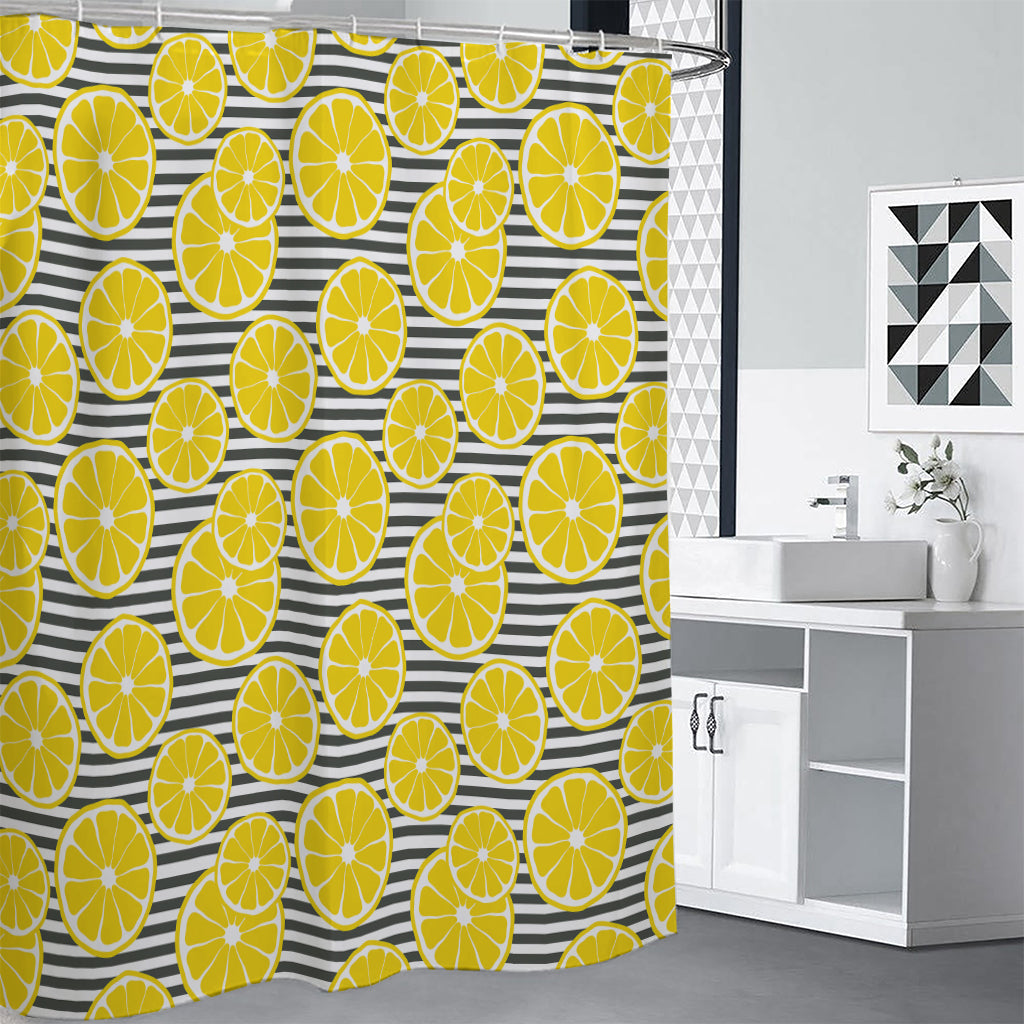 Lemon Striped Pattern Print Premium Shower Curtain