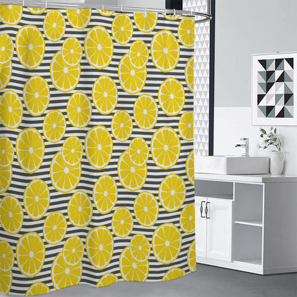 Lemon Striped Pattern Print Premium Shower Curtain