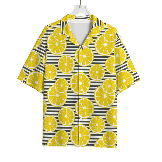 Lemon Striped Pattern Print Rayon Hawaiian Shirt