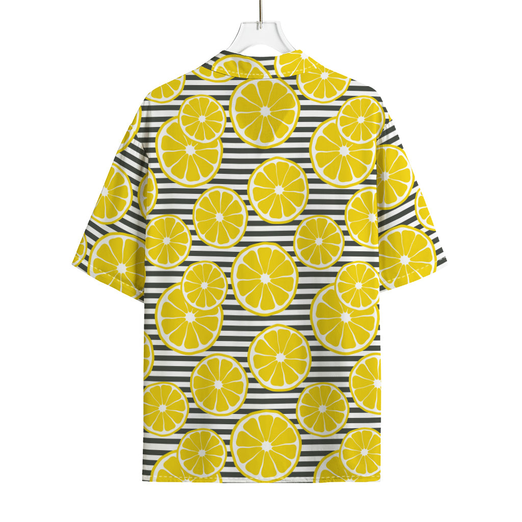 Lemon Striped Pattern Print Rayon Hawaiian Shirt