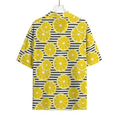 Lemon Striped Pattern Print Rayon Hawaiian Shirt