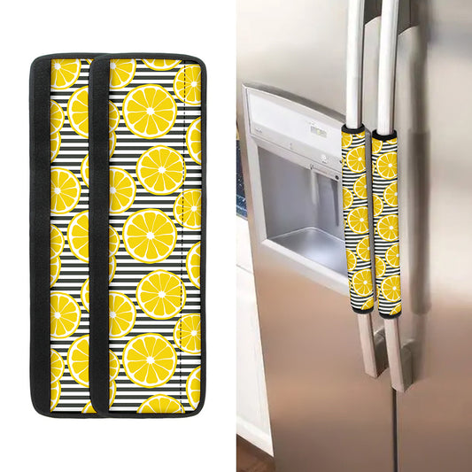 Lemon Striped Pattern Print Refrigerator Handle Covers
