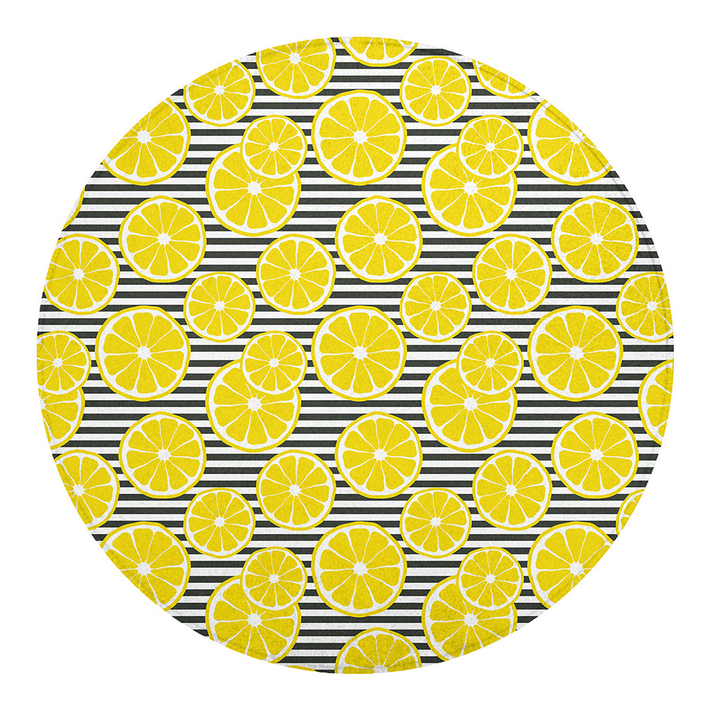 Lemon Striped Pattern Print Round Blanket